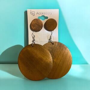 Earrings Brown Bohemian Retro Vintage Wood Circle and Stud